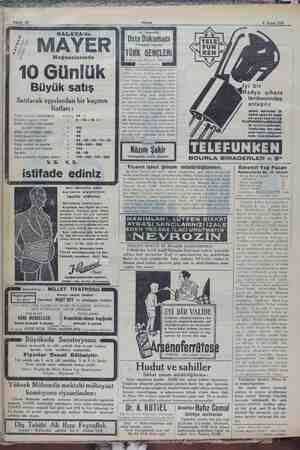    8 Nisan 1932 GALATA'da AYER Mağazalarında O Günlük Büyük satış Satılacak eşyalardan bir kaçının fiatları : KURUŞ 321/2 i i