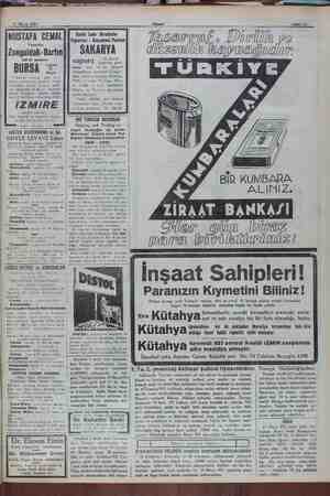       21 Mayıs 1932 MUSTAFA CEMAL Vapurları Zonguldak-Bartın sür'at postası BURSA a Miju Cumartesi akşamı saat 18 de Galata