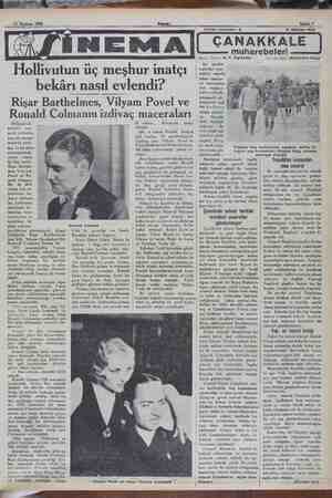    11 Haziran 1937 Sahife 7 Holkğutun üç meşhur inatçı bekârı nasıl evlendi? Rişar Barthelmes, Vilyam Povel ve Ronald Colmanın