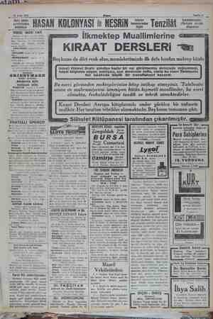    24 Eylül 1932 vi . Akşam Sabire 11 Halis Limon - N kolonya ga yapılmıştır. çiçeklerinden HASAN KOLONYASI ile NESRiN...