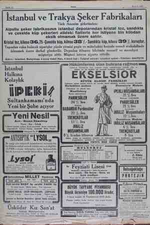    Sahife 12 e Akşam, X S 26 Evi 1932 İnbul ve Trakya Şeker Fabrikaları Türk Anonim şirketinden: Alpullu şeker fabrikasının