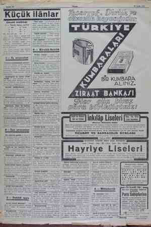    Sahife 10 Akşam 28 Eylül 1932 in Za Küçük ilânlar Umumi malümat 1 — “Küçük ilânlar,, tarifesi: 1 dem 40 kuruş 2» w » 8. wo