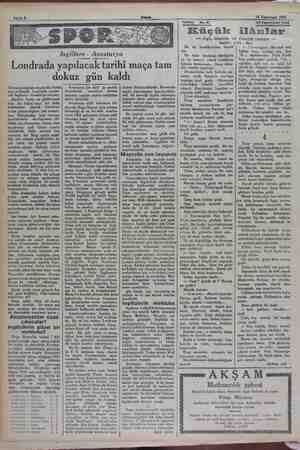    Sahife 8 28 Teşrinisani 1932 © İngiltere - Avusturya Londrada yapılacak tarihi maça tam dokuz gün Göremiyeceğimiz maçlardan