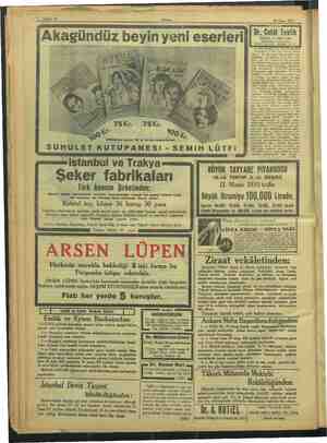  | Sahife 12 Akşam Akagündüz beyin yeni 'eserleri| 5 e Tarim 4 1,500 ira e takdir cedit 2 Nisan 1933 Dr. Celâl Tevfik Zührevi