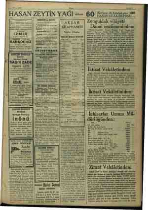    1 Mes 1933 HASAN ZEYTİN YAĞI ös SEYRİSEFAİN : Galata Şube A. Sirkeci rez Za ia ban & 2740. İZMİR - PİRE - İSKENDERİYE...