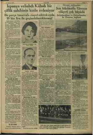    ? 16 Haziran 1933 İspanya veliahdı Kübalı bir çiflik sahibinin kızile evleniyor Bir parça tasarrufa riayet ederek ayda 10