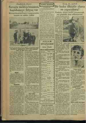    Sahife 10 ) Anadoluda Akşam Sürüçlü mektep binasına, AKŞAM a | Garip bir makale Bir kadın diktatör olursa 30 Haziran 1933
