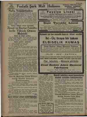    Sahife 10 AKŞAM Fosfatlı Şark Malt Hulâsası 15 Eylül 1933 Kullanınız. Sütünüzü kai mar > kemikleri endirir. çölü Nafia...