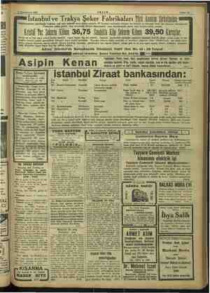  I 12 Teşrinievvel 1933 AKŞAM Sahife 15 İstanbul ve Trakya Şeker Fabrikaları Tik il Yirketinden Fabrikalarımızda ma meye yeni