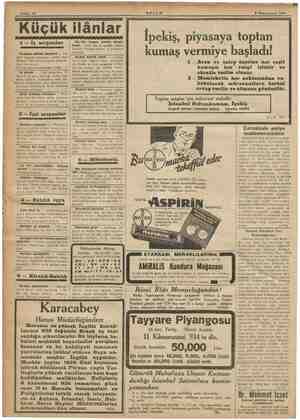    vi CUMA al m Gi ae Sahife 10 Küçük ilânlar Uç bin liraya satılık kârgir 1 — İş arıyanlar AZA AC MR Ka e 3 Kânunusani 1934