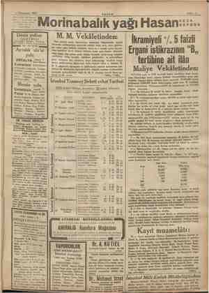    6 Kânunusani 1934 AKŞAM Sahife 11 Korveçyanın halis Mori EB balığının ğe den a — Bici ön rim. ECZA e mf va DEPOSU gayet...