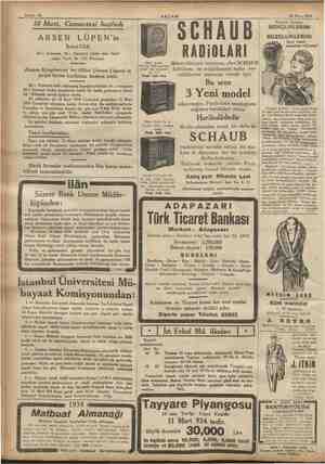    İY m ire m Sahife 12 AKŞAM 10 Mart 1934 10 Mart, Cumartesi başladı GENÇLİKLERİN GUZELLİKLERİNİ ARSEN LÜPEN'in va RADIOLARI