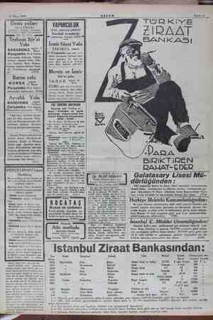    15 Mayıs 1934 AKŞAM Sahife 11 Deniz yolları İŞLETMESİ Acenteleri: Karaköy - Koprabaşı Tel, 48067 — Sirkeci Mühürdarzade Han