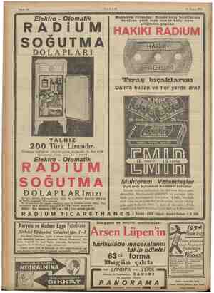  Sahife 16 AKŞAM 24 Mayıs 1934 Elektro - Otomatik i SOĞUTMA DOLAPLARI bulunması elzem olan bu kıyn Elektro - Otomatik...