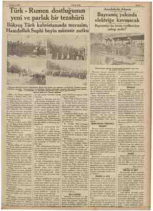    TERE 30 Mayıs 1934 AKŞAM “Türk - Rumen mi yeni ve parlak bir tezahürü Bükreş Türk kabristanında merasim, Hamdullah Suphi