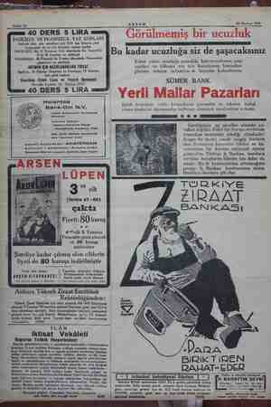    Sahife 12 AKŞAM 23 Haziran 1934 40 DERS 5 LİRA: İNGİLİZCE VE FRANSIZCA YAZ KURLARI Haftada dört gün sababları saat B,30 dan