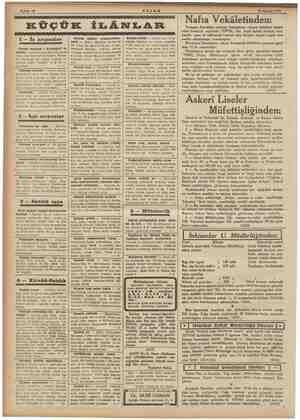    ş Sahife 10 KÜÇÜK İLÂNLAR 1 — İş arıyanlar TAL ZAMLA ZAMA ESKA KLAN ralık doktor muayene nesi — ii, ee 8 AKŞAM atle —...
