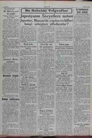  Sahife 2 AKŞAM 6 Eylül 1934 SON TELGRAFLAR M. Hitlerin yeni bir nutku “Dünya harp ile yaşıya- maz ,, diyor Berlin 6 (Hususi)