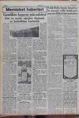    Sahife 8 AKŞAM 12 Eylül 1934 | Gemlikte haşerat mücadelesi Dut ve zeytin ağaçları ilâçlandı ve hastalıktan kurtarıldı...