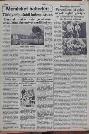    Sahife 6 AKŞAM 21 Eylül 1934 Memleket haberleri | Türkiyenin Babil kulesi: Erdek Buradaki muhacirlerin, çocukların Erdek