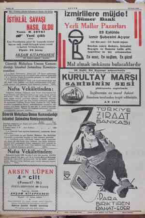    A Sahife 12. > AKŞAM 22 Eylül 1934 - izmirlilere müjde! | in elinde bulunması lâzım bii İSTİKLÂL SAVAŞI Sümer Bank NASIL