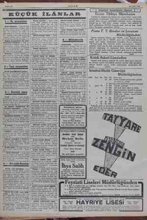  Sahife 10 AKŞAM 22 Eylül 1934 m z sai KÜÇÜK İLÂNLAR 1 — İş arıyanlar Biraz Türkçesi — İnglizce, Fran gizca va daktiloğratiye