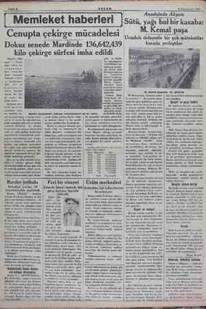    Sahife 6 5 Teyrinievvel 1934 Cenupta Memleket haberleri çekirge m ücadelesi Dokuz senede Mardinde 136,642,439 kilo çekirge