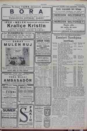      Sahife 4 zi AKŞAM ii B Teşrinisani 1934 Bu akşam TURK sinemasında mmammın AKŞAM'ın faydalı neşriyatından : Muszzam Rus