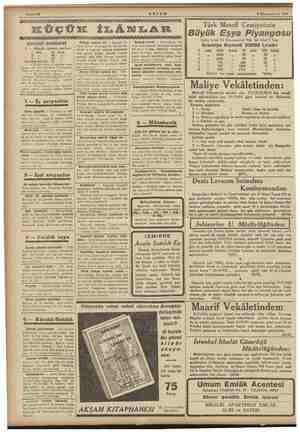    Sahife 10 ÜÇÜKE İLÂNLAR Umumi malümat tik ika me 1 — «Küçük ilânlar» tarifesi: Ki e —. 1 dem 40. kuruş irad getiren 9 oda,