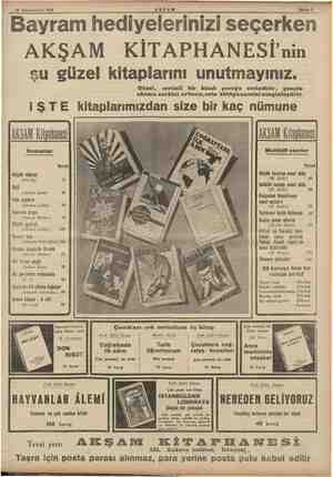    A YE ee p KAY EŞE e m wa 24 Kânunuevvel 1934 AKŞAM Sahife 7 Bayram hediyelerinizi seçerken AKŞAM KİTAPHANESİ'nin şu güzel