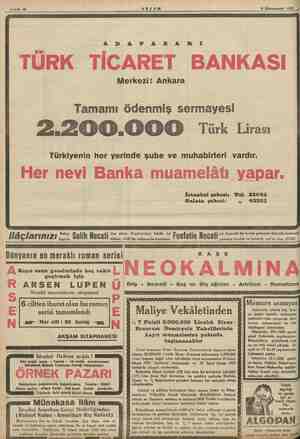  Sahife 12 AKŞAM 4 9 Kânunusani 1935 Tamamı A D TÜRK TİCARET BANKASI Merkezi: Ankara A PA Z A R I ödenmiş sermayesi 2.200.000