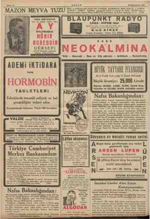  Sahife 12 AKŞAM 30 Kânunusani 1935 p MİDE ve BARSAKLARI BOŞALTIR, KABIZLIK, HAZIMSIZLIK, MİDE EKŞİLİK ve YANMA- MAZON MEYVA