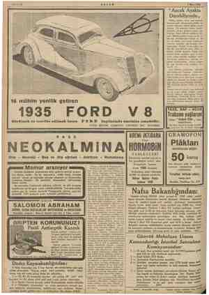  Sahife 1Z AKŞAM: # e ka 16 mühim yenilik getiren 1935 FORD V8 FORD bayilerinde emrinize amadedir. FORD MOTOR COMPANY EXPORTS