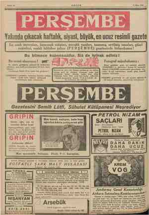 Sahife 12 AKŞAM 11 Mart 1935 Yakında çıkacak haftalık, siyasi, büyük, en ucuz resimli gazete En canlı mevzuları, heyecanlı