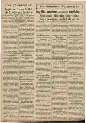    Sahife 2 AKŞAM 23 Mart 1935 SON TELGRAFLAR İngiltere, beynelmilel bir konferans lehinde Bu konferansa garb, şark, Tuna...