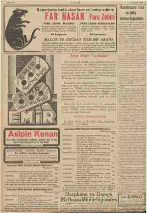    Sahife 18 AKŞAM 11 Haziran 1935 Bir parça ekmek vi Beşeriyete belâ olan fareleri imha ediniz. FAR HASAN FarezZehiri FARE