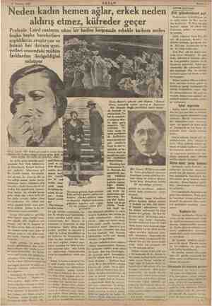  17 Temmuz 1935 AKŞAM Neden kadın hemen ağlar, erkek neden aldırış etmez, küfreder geçer Profesör Laird canlarını sıkan bir