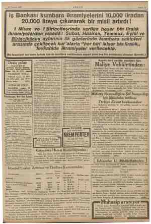  * 23 Temmuz 1935 AKŞAM Lİ Sahife 11 iş Bankası kumbara ikramiyelerini 10,000 liradan 20,000 liraya çıkararak bir misli...