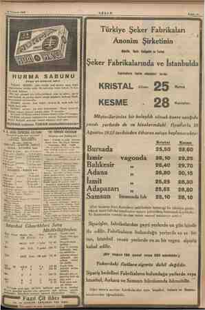    26 Temmuz 1935 * , m 'AKŞAM' - Sahife 11 Türkiye Şeker Fabrikaları "Anonim Şirketinin Alpullu, Uşak, Eskişehir ve Turhal