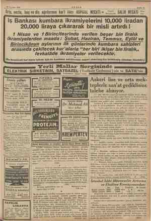    29 Temmuz 1935 AKŞAM rip, nezle, baş ve diş ağrılarının kavi ilâcı ASPİROL NEÇATI « <7.. SALİH NECATİ > iş Bankası kumbara
