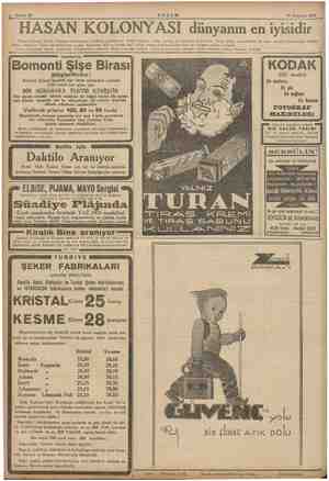  e Sahife 12 AKŞAM 31 Temmuz 1935 HASAN KOLONYASI dünyanın en iyisidir Hasan kolonyası Fransa, Almanya ve İngiltereye...
