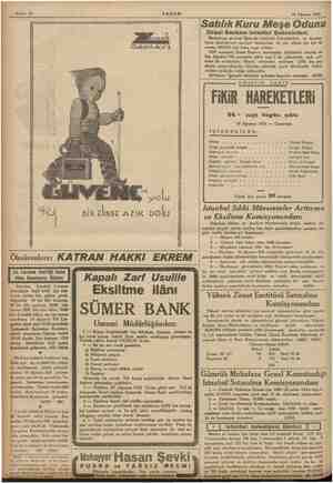  : Sahife 14 AKŞAM Nd doğal DANK AYI vE 10 Ağustos 1935 1935 Satılık Kuru Meşe Odunu Ziraat Bankası Istanbul Şubesinden:...