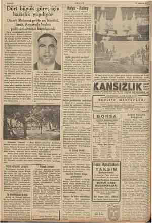    Sahife 4 AKŞAM 10 Ağustos 1935 Dört büyük güreş için hazırlık yapılıyor Dinarlı Mehmed pehlivan, Istanbul, İzmir, Ankarada