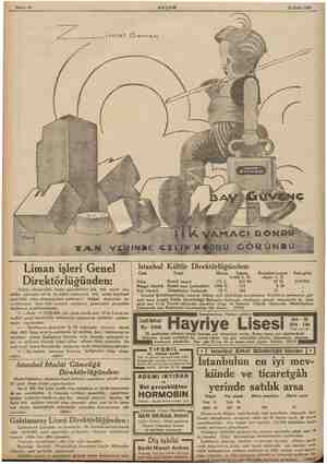  Sahife 14 AKŞAM f ” iraal Danhayı ETTE 12 Eylül 1935 Liman işleri Genel Istanbul Kü Direktörlüğünden: b” Galata rıhtımındaki
