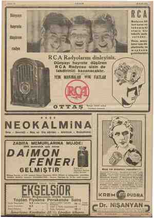  Sahife 16 AKŞAM . o 25 Eylül 1935 RCA Radyosu 20 inciasrınen tekemmül etmiş bir teknik mah- Dünyayı hayrete düşüren sulüdür.