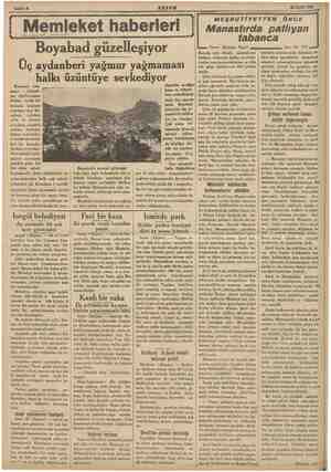    Sahife 6 AKŞAM 26 Eşlâl 1935 Memleket haberleri Boyabad güzelleşiyor Üç aydanberi yağmur yağmaması halkı üzüntüye...