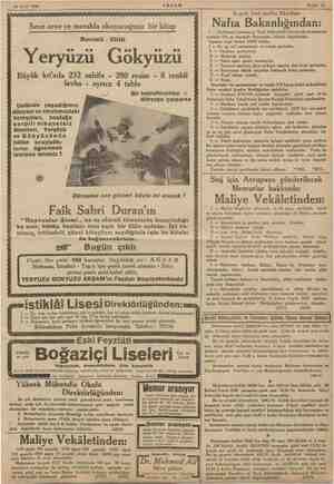  30 Eylül 1935 > AKŞAM Sahife 13 Kapalı Zarf usulile Eksiltme Seve seve ve merakla okuyacağınız bir kitap Nafıa Bakanlığından: