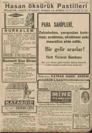  Sahife 12 AKŞAM Hasan öksürü 18 Teşrinievvel 1935 7 k Pastilleri e tesirleri Hasan Ecza Depo: Hastalıklarile sesi kısılanlara