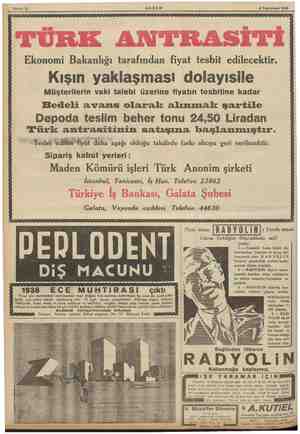  Sahife 12 AKŞAM 4 Teşrinisani 1935 Hale. Kışın yaklaşması Sipariş kabul yerleri : Voyvoda caddesi Galata, Ekonomi Bakanlığı