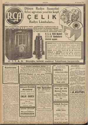  >ahife 14 AKŞAM 16 Teşrinisani 1935 Dünya Radyo Sanayiini felce uğratan yeni bir keşif ÇELİK Radyo Lâmbaları... Hor zaman...